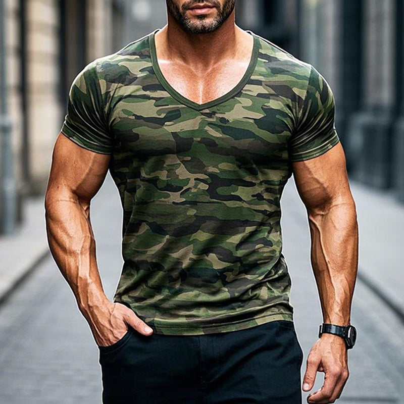 Men's Outdoor Camouflage Short-sleeved V-neck T-shirt 9903253455032