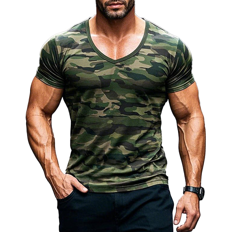 Men's Outdoor Camouflage Short-sleeved V-neck T-shirt 9903253455032