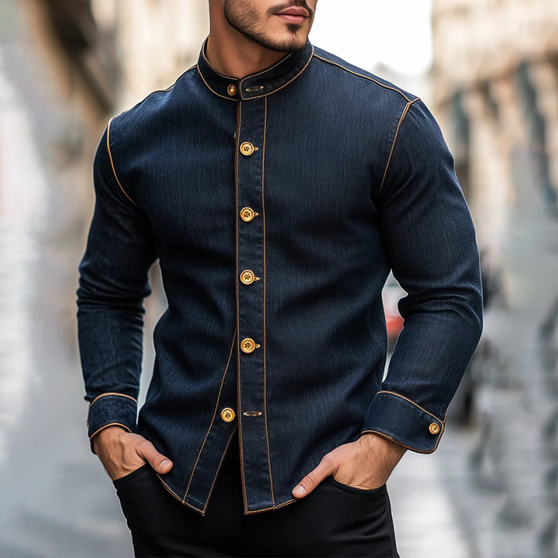 Stylish Stand Collar Denim Jacket 9904640721080