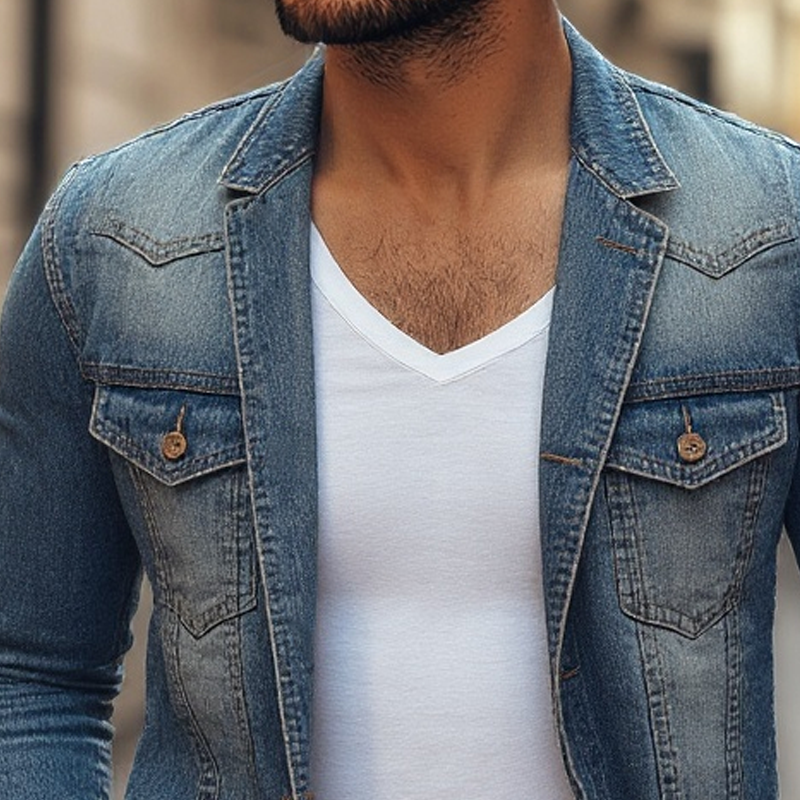 Men's Distressed Notch Lapel Single Breasted Denim Blazer 9902010826936