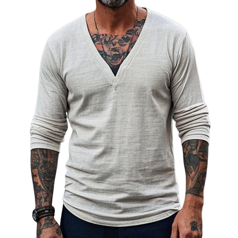 Men's Vintage Casual V-neck Long-sleeved T-shirt 9903258370232