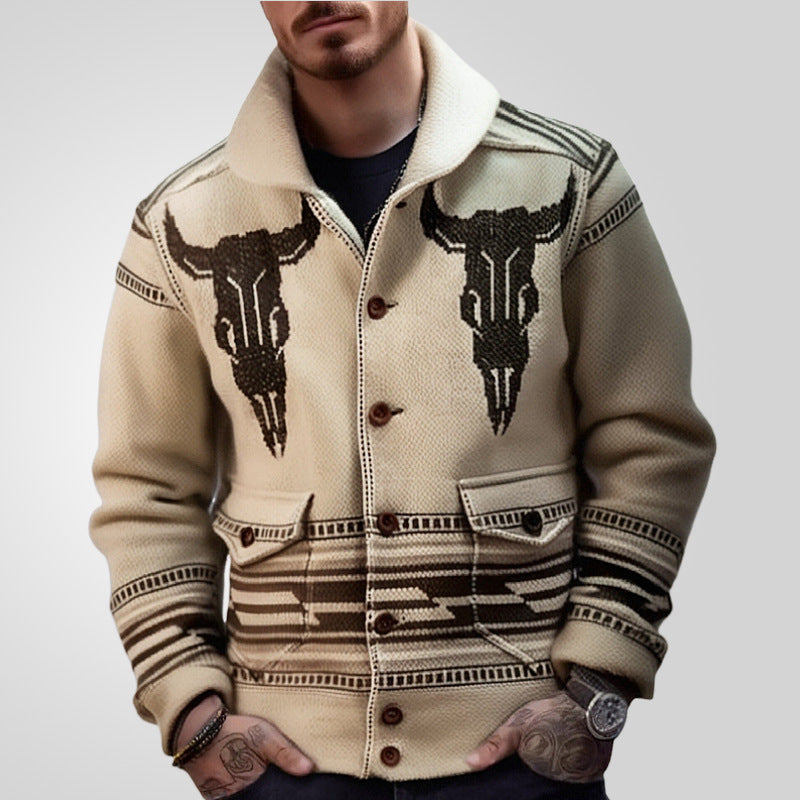 Men's Long Sleeve Lapel Jacquard Knit Jacket 9879610818744