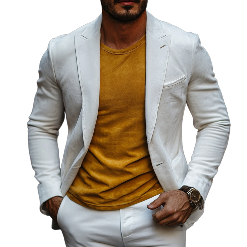 Men's Fashion Suede Single-Breasted Peak Collar Blazer 9892052369592