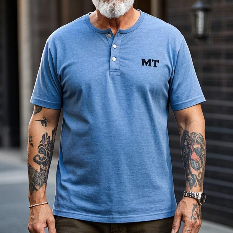 Men's Vintage Casual Henley Collar Cotton Blend Short Sleeve T-Shirt 9903594635448