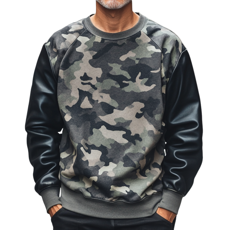 Men's Casual Classic Camouflage Patchwork Crew Neck Sweatshirt 9893975654584
