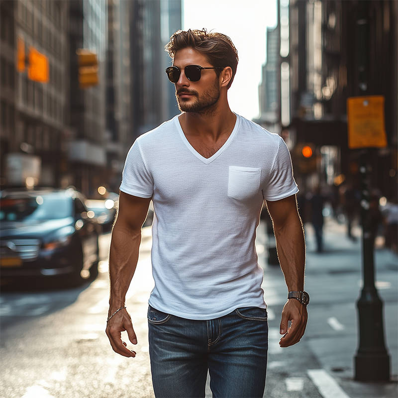 Men's Classic Casual Slim Fit V-Neck Short Sleeve T-Shirt 9907265306808