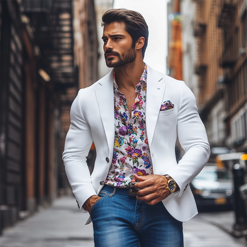 Men's Classic Casual Slim Fit Solid Color Waffle Blazer 9907265208504
