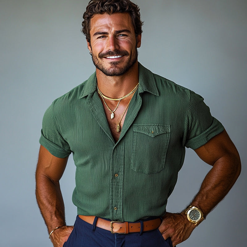 Men's knitted short-sleeved shirt with collar 9912945049784