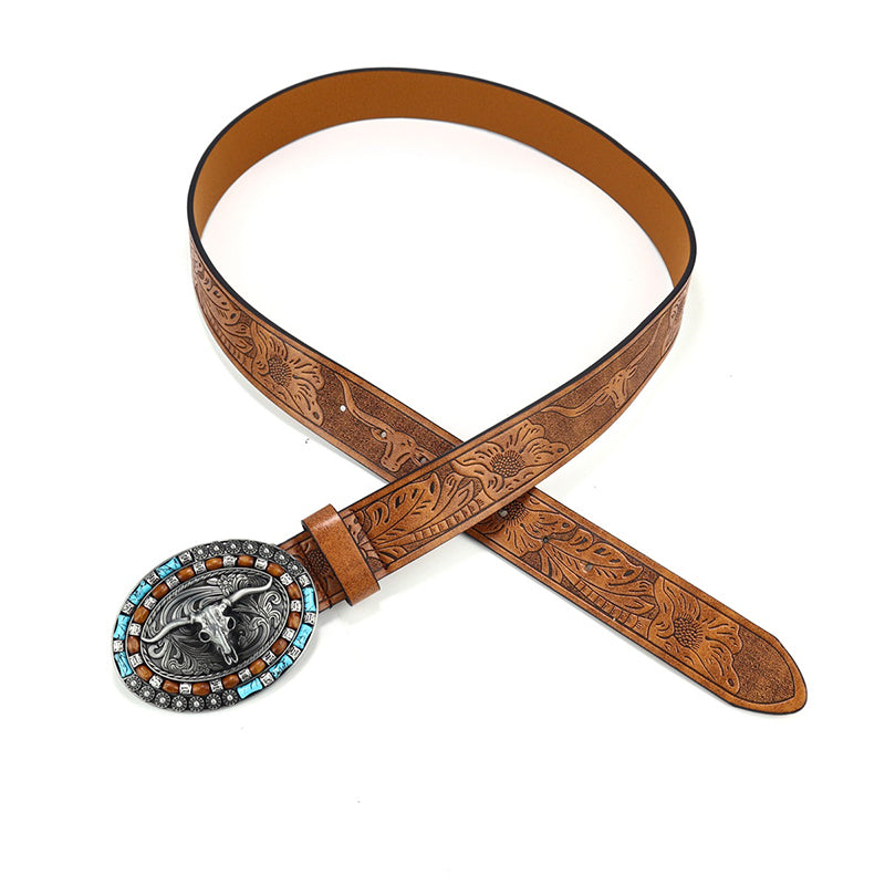 Men's Vintage Western Cow Head Leather Belt 9891529064632