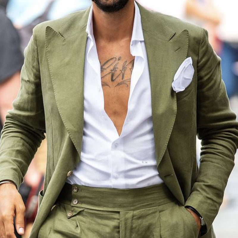 Men's Retro Grass Green Loose Two-button Blazer 9891527819448
