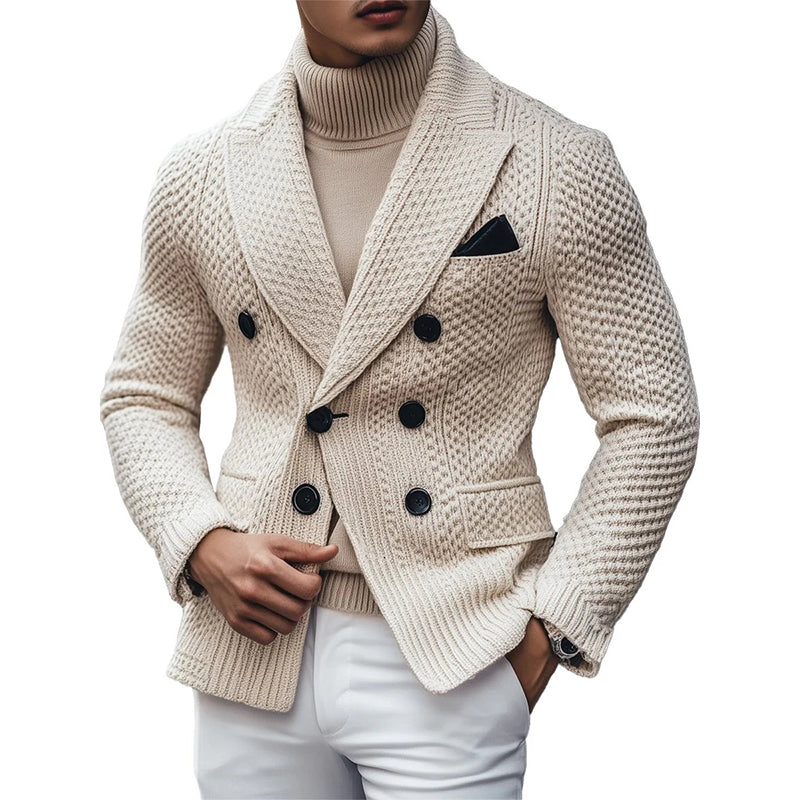 Men's Business 3 Pocket Lapel Vintage Double-breasted Knitted Blazer 9888735985848