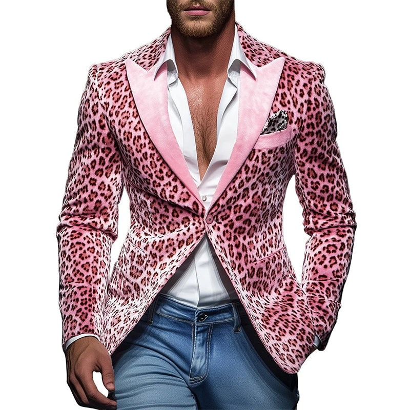 Men's Casual Lapel Leopard Velvet Blazer 9888735690936