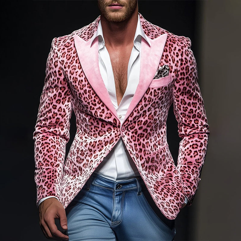 Men's Casual Lapel Leopard Velvet Blazer 9888735690936