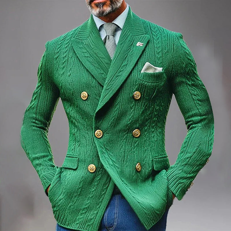 Men's Double Breasted Lapel Cable Knit Cardigan Blazer 9888735527096