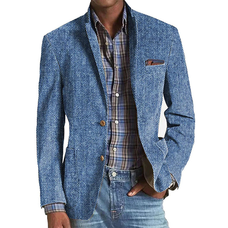 Men's Vintage Cotton Twill Printed Lapel Multi-Pocket Casual Blazer 9888733954232