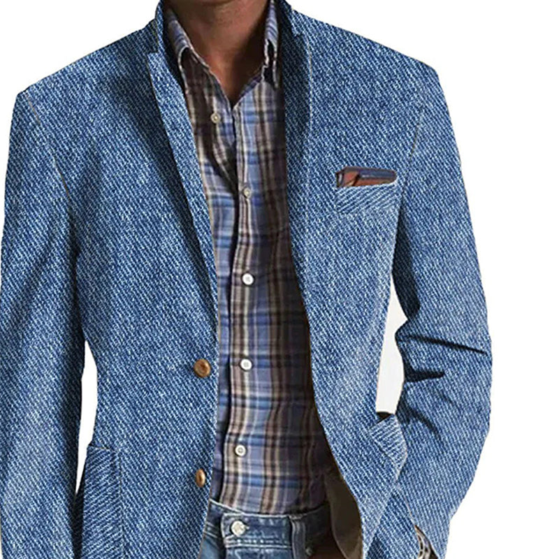 Men's Vintage Cotton Twill Printed Lapel Multi-Pocket Casual Blazer 9888733954232