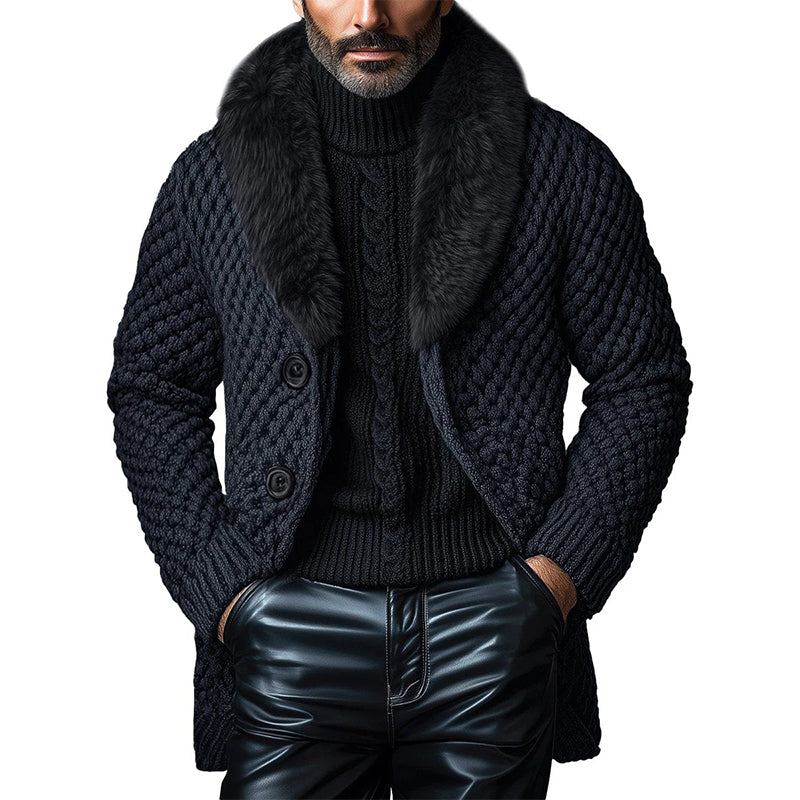 Men's Vintage Faux Fur Collar Single-breasted Knitted Cardigan 9888736280760