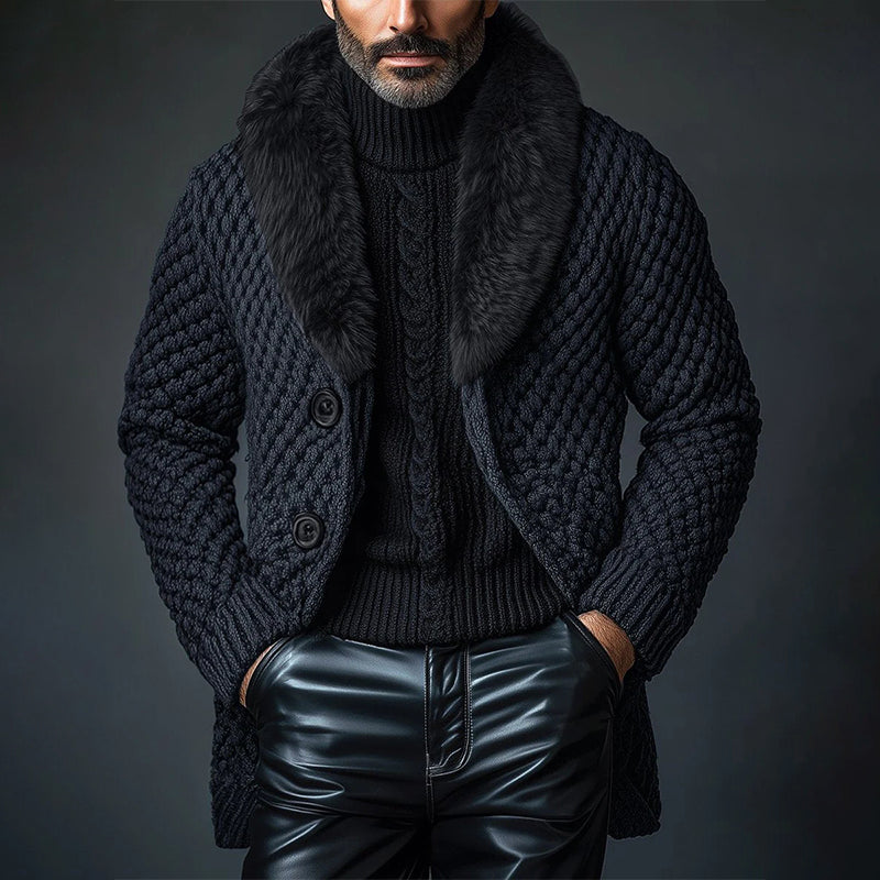 Men's Vintage Faux Fur Collar Single-breasted Knitted Cardigan 9888736280760