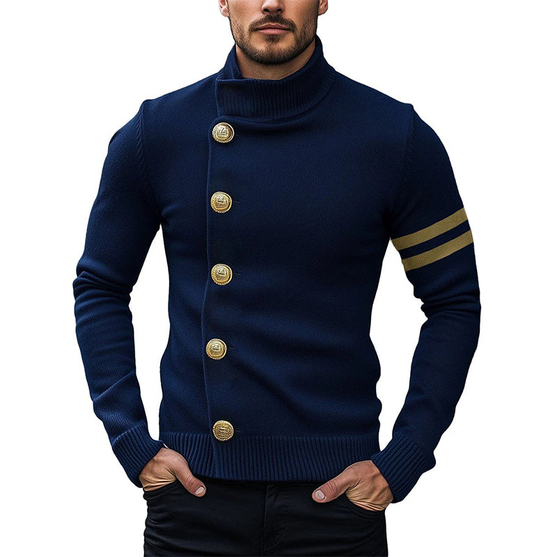 Men's Vintage Navy Stand Collar Knit Cardigan 9888736411832