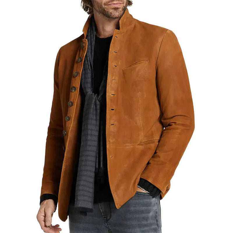 Men's Vintage Suede Stand Collar Pocket Casual Blazer 9888736084152