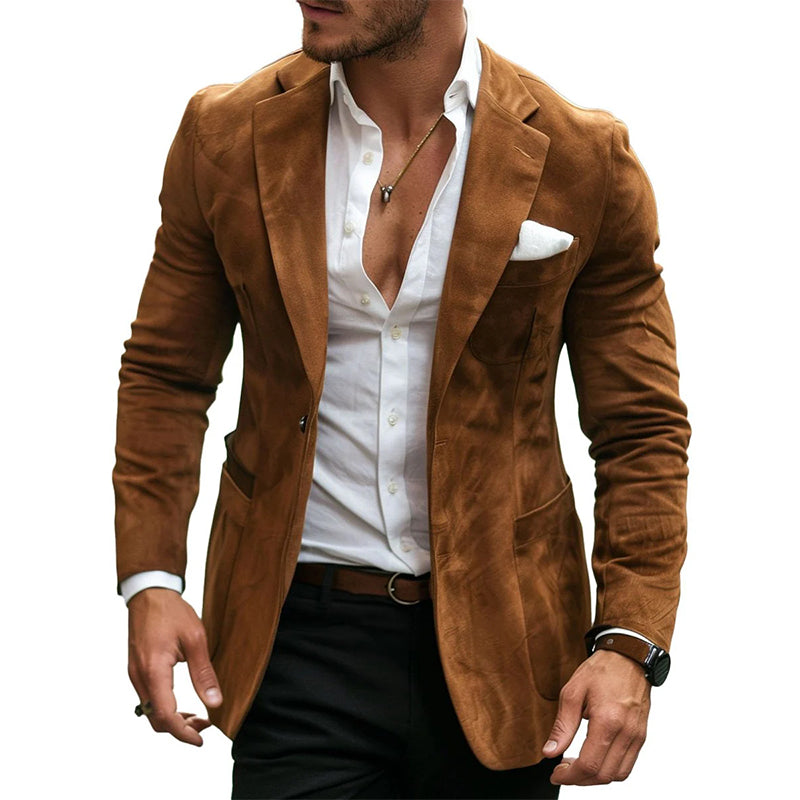 Men's Vintage Suede Three Pocket Lapel Casual Blazer 9888735002808