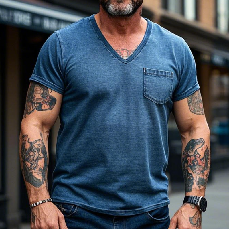 Men's Vintage Casual V-Neck Cotton Blend Short Sleeve T-Shirt 9903253651640