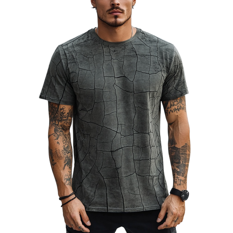 Men's Casual Loose Retro Print Round Neck Short Sleeve T-shirt 9905396416696