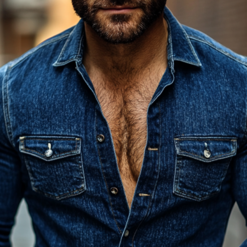 Men's Fashion Vintage Lapel Long-Sleeved Denim Shirt 9892052762808