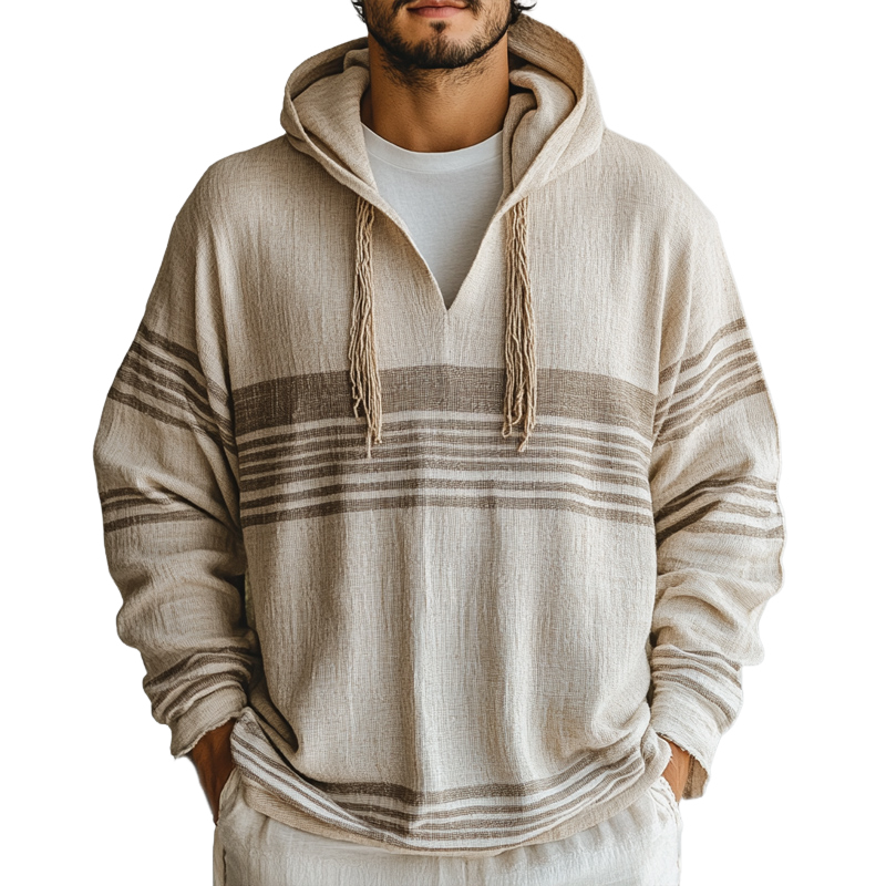 Men's Casual Loose Cotton and Linen Long Sleeve Hoodie 9892048830648