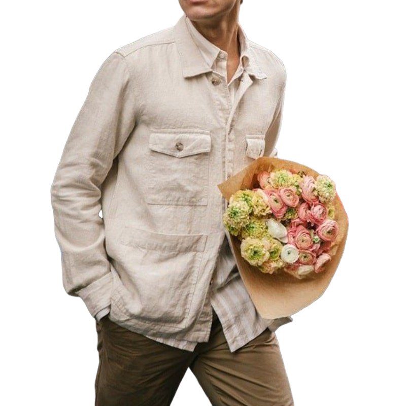 Men's Casual Linen Lapel Single Breasted Multi-Pocket Jacket 9902010269880