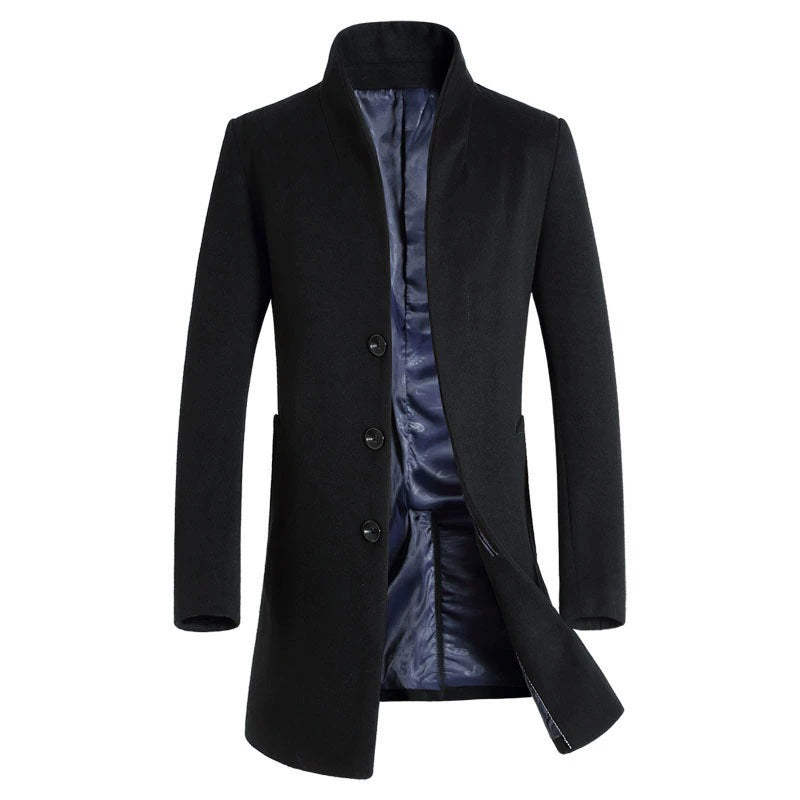 Men's Wool Stand Collar Midi Length Coat 9885797187768
