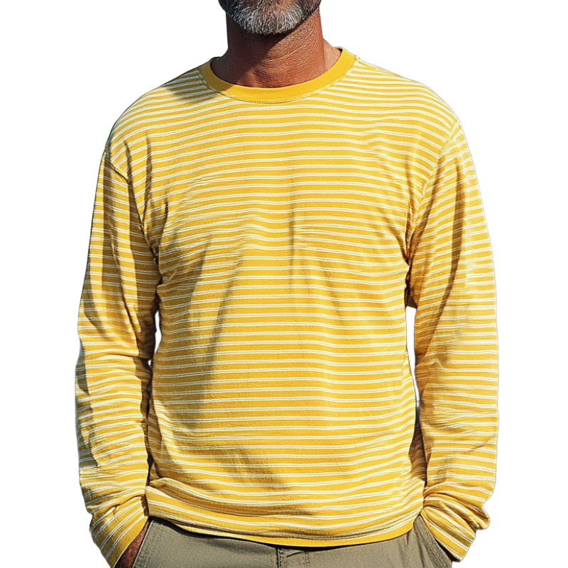 Men's Loose Striped Round Neck Long Sleeve T-Shirt 9891529130168