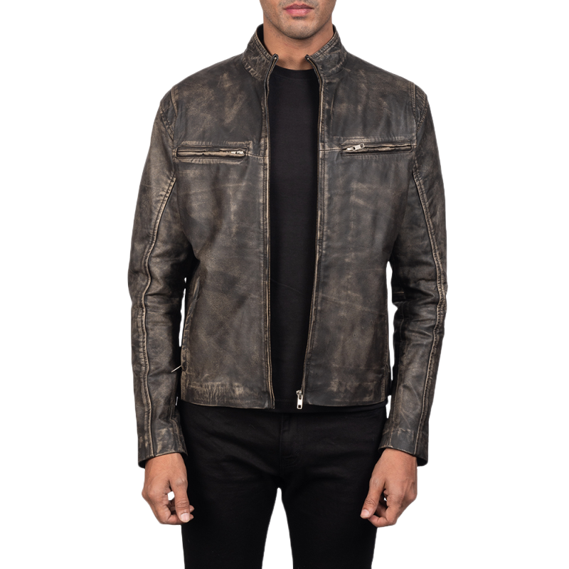 Men's Vintage Casual Zipper Stand Collar Leather Jacket 9899735744696