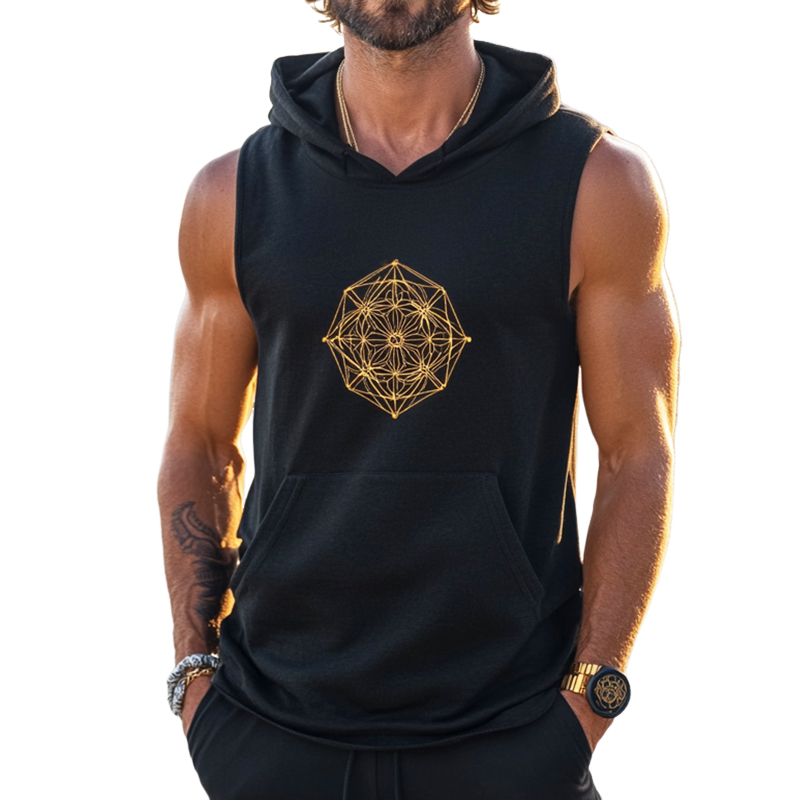 Men's Retro Casual Ethnic Style Geometric Print Hooded Tank Top 9899719852216