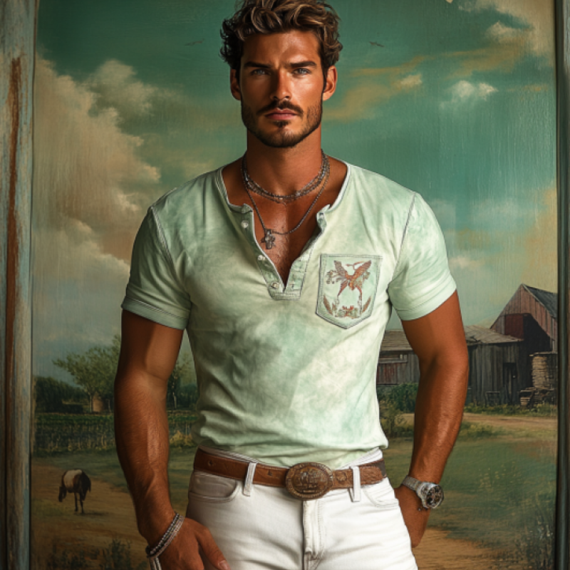 Men's Retro 90s Western Style Slim Fit Suede Deep V Neck T-Shirt 9906105548984
