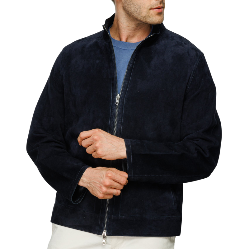 Men's Casual Versatile Stand Collar Zipper Suede Jacket 9893976015032