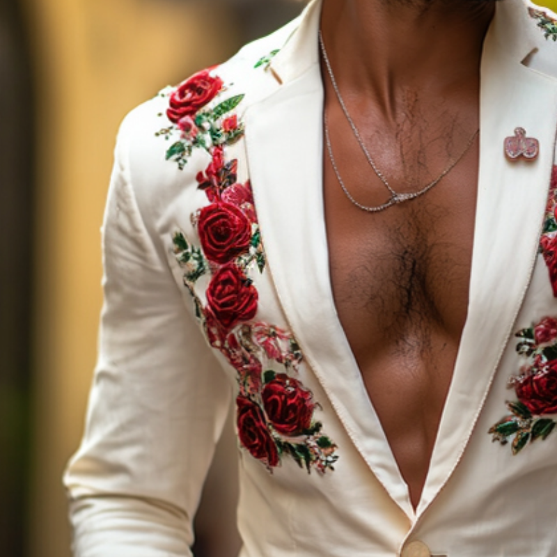 Men's Vintage Casual Rose Embroidered Blazer 9904628334776