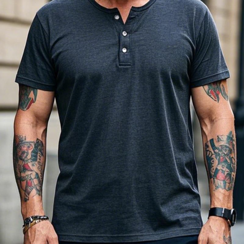 Men's Vintage Casual Henley Collar Cotton Blend Short Sleeve T-Shirt 9903594733752