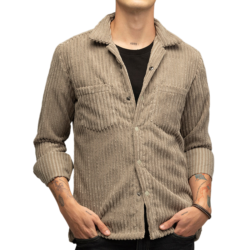 Men's Casual Lapel Corduroy Long Sleeve Shirt 9901319422136