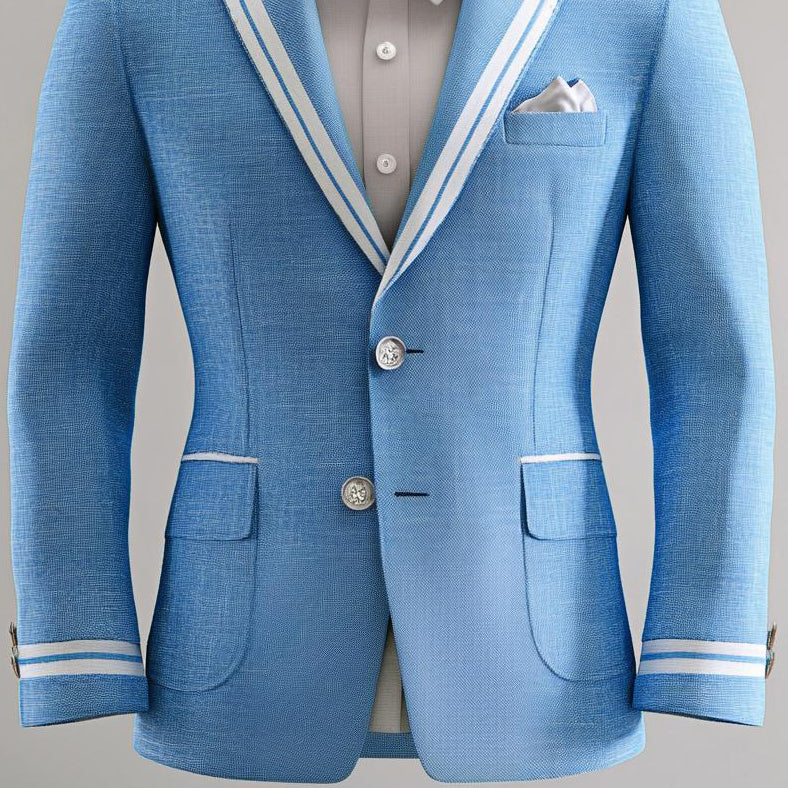 Men's Peaked Lapel Two Button Flap Pocket Contrast Stripes Long Sleeve Blazer 9953099219128