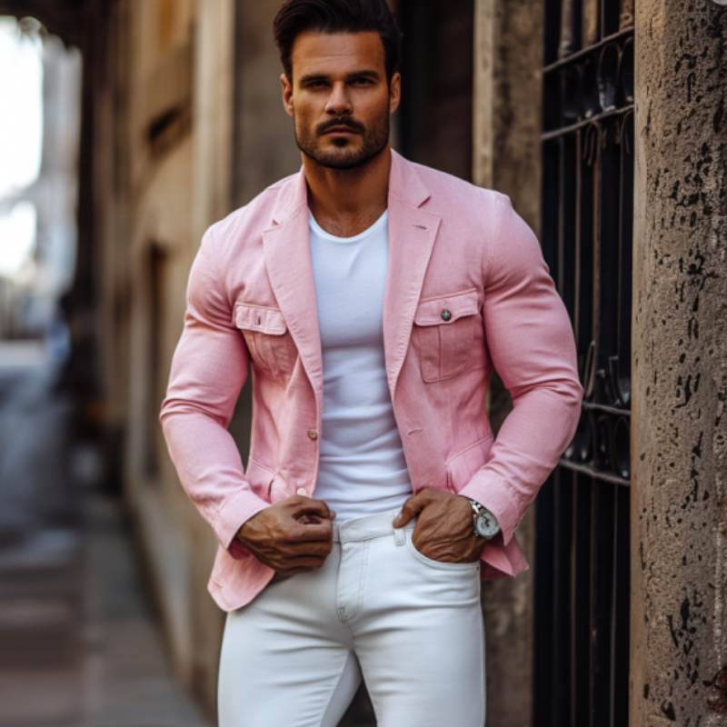 Men's Fashion Cotton and Linen Single Button Lapel Safari Jacket Blazer 9894195527864
