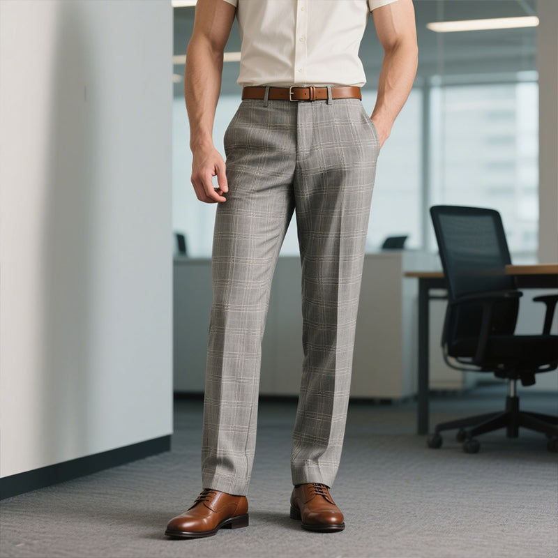 Men's Plaid Pattern Dress Trousers 250700223