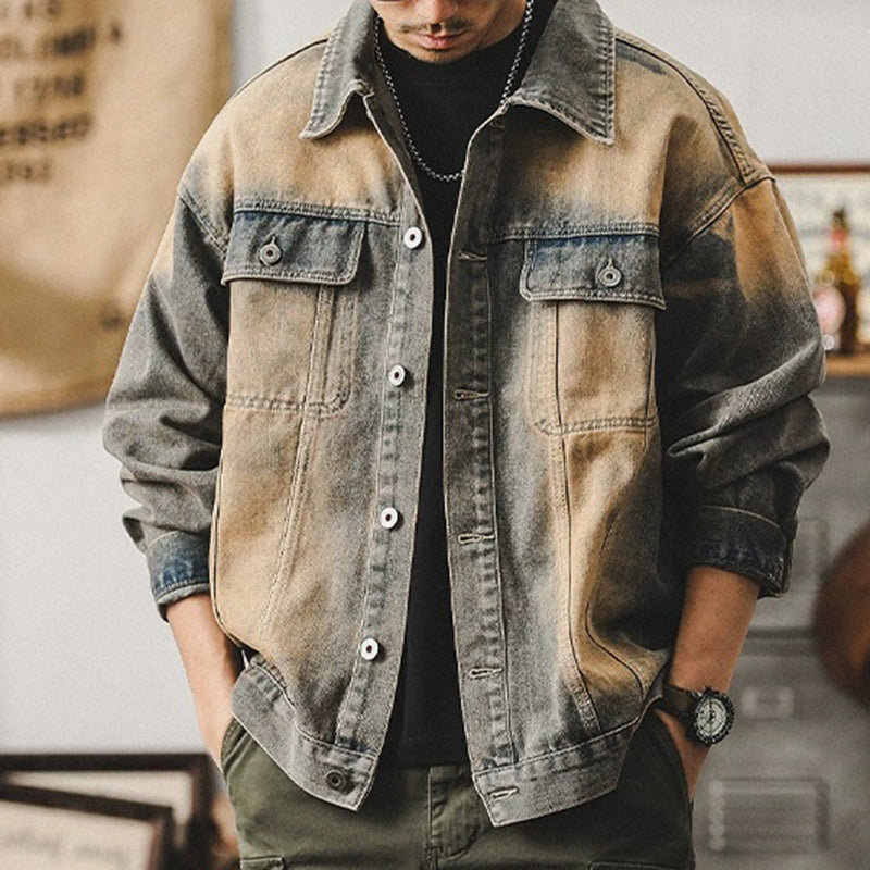 Men's Vintage Denim Lapel Jacket 9884509274296