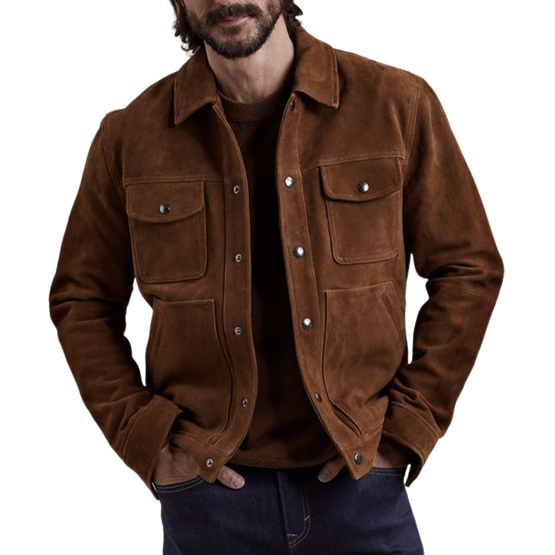 Men's Vintage Suede Multi-Pocket Snap Button Jacket 9899720933560