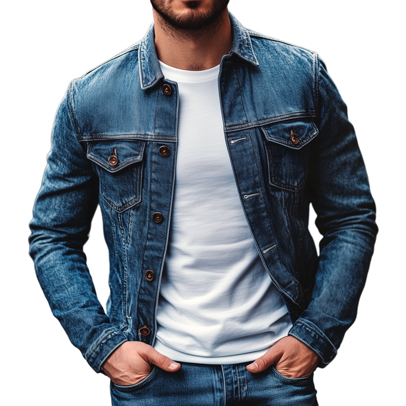 Men's Fashion Distressed Lapel Single Breasted Denim Jacket 9902010892472