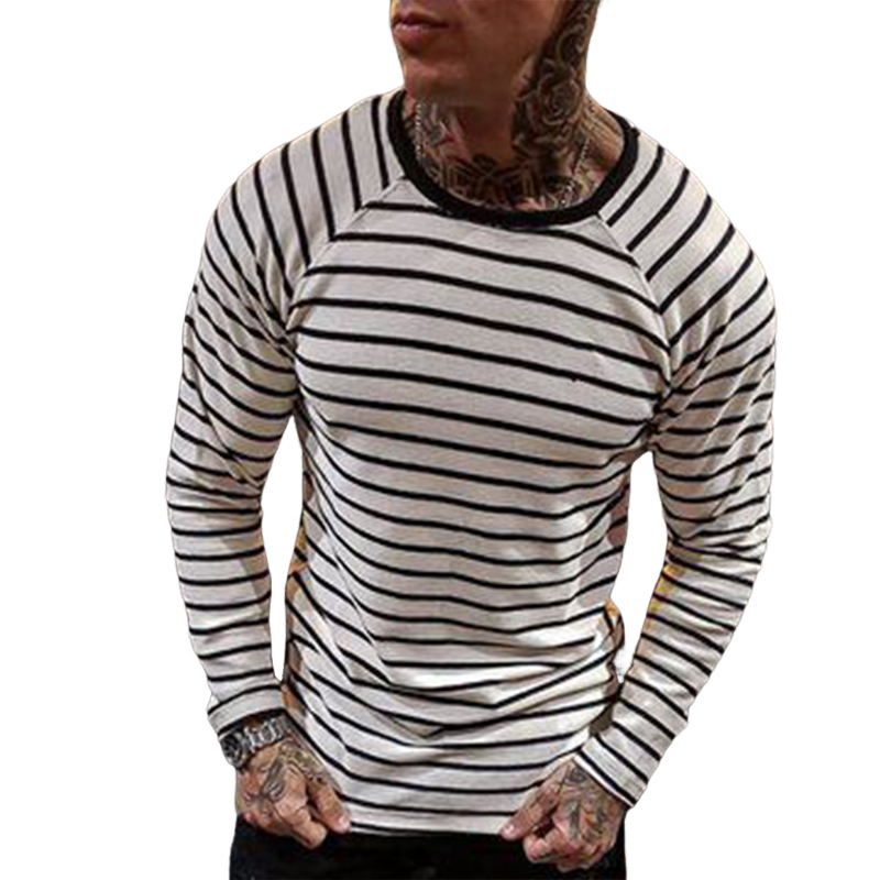 Men's Retro Casual Striped Round Neck Long Sleeve T-Shirt 9904628793528