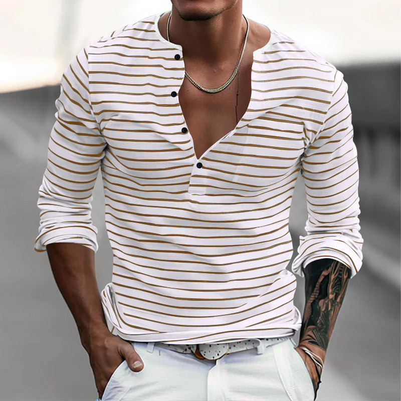 Men's Long Sleeve Striped V-Neck T-shirt241200914 9877944991928