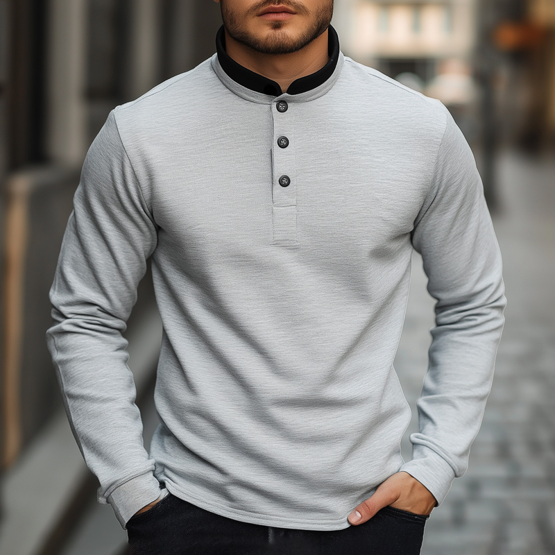 Men's Vintage Casual Henley Collar Cotton Blend Long Sleeve T-Shirt 9907263733944