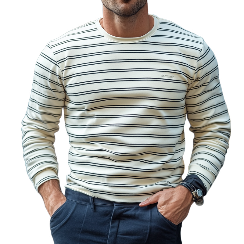 Men's Fashion Striped Round Neck Long Sleeve T-shirt 9890060533944