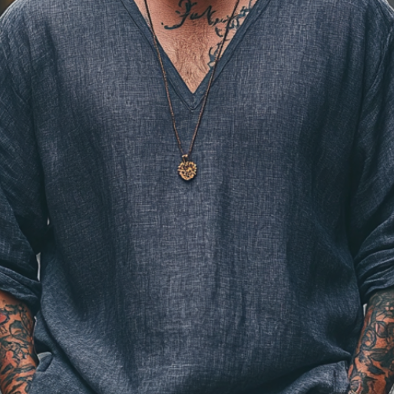 Men's Vintage Casual V-Neck Blended Long Sleeve T-Shirt 9907263766712